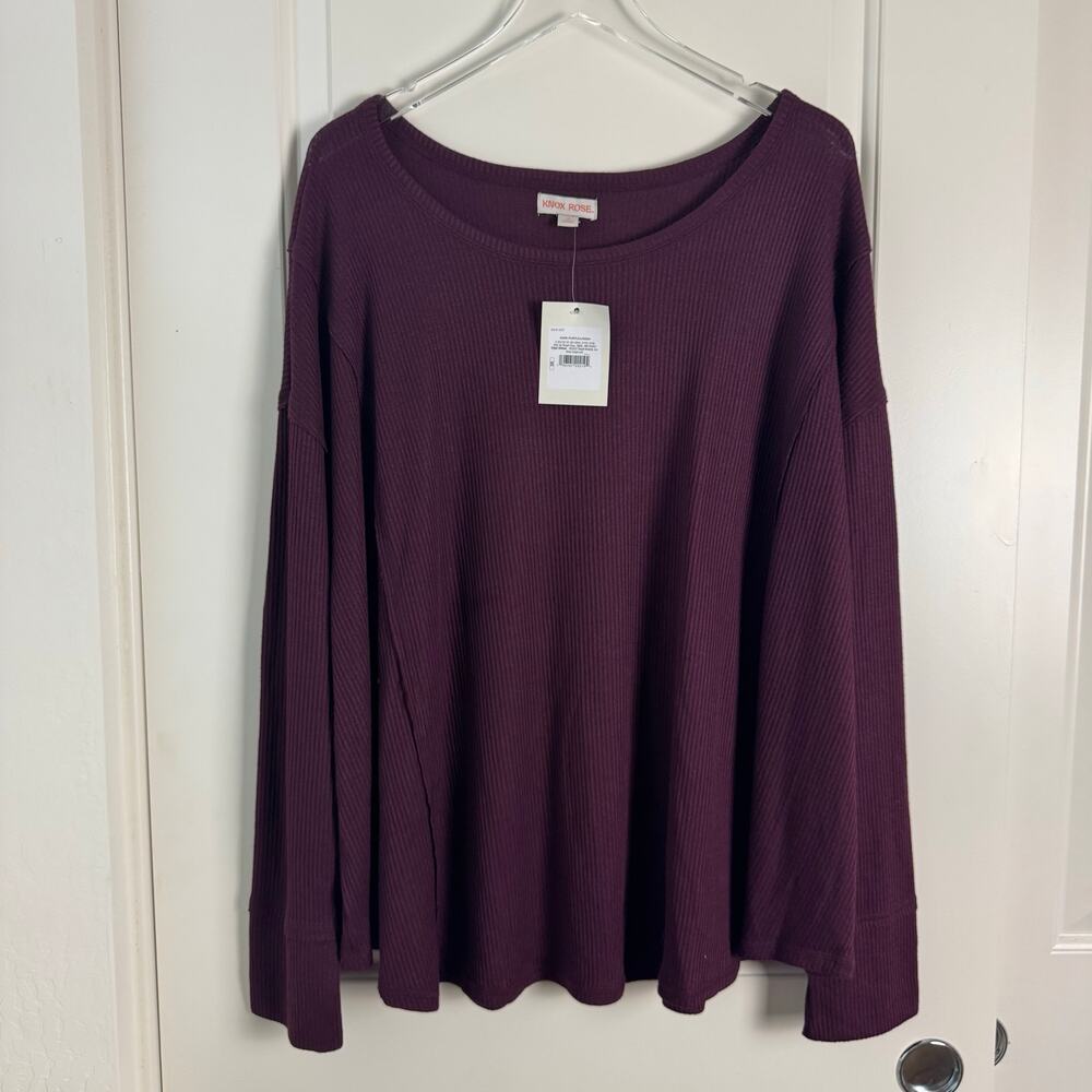 Knox Rose Dark Purple Ribbed Oversized Knit Top NWT 3X - Picture 3 of 8